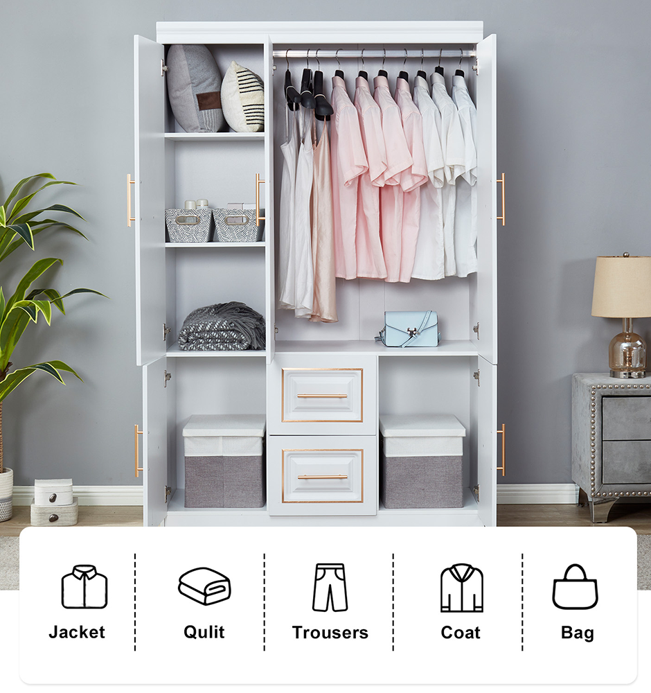 YG-5 Armoire Wardrobe 74" H 3 Doors 2 Drawers White Bedroom Wardrobe Armoire Closet Freestanding Clothes Storage Armoire Organizer with Hanging Rod Shelves Clothes Cabinet for Bathrooms Clothes Storage