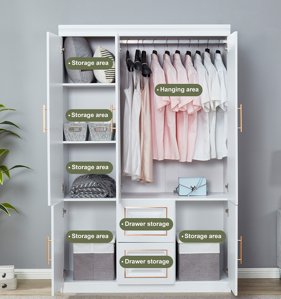 YG-5 Armoire Wardrobe 74" H 3 Doors 2 Drawers White Bedroom Wardrobe Armoire Closet Freestanding Clothes Storage Armoire Organizer with Hanging Rod Shelves Clothes Cabinet for Bathrooms Clothes Storage