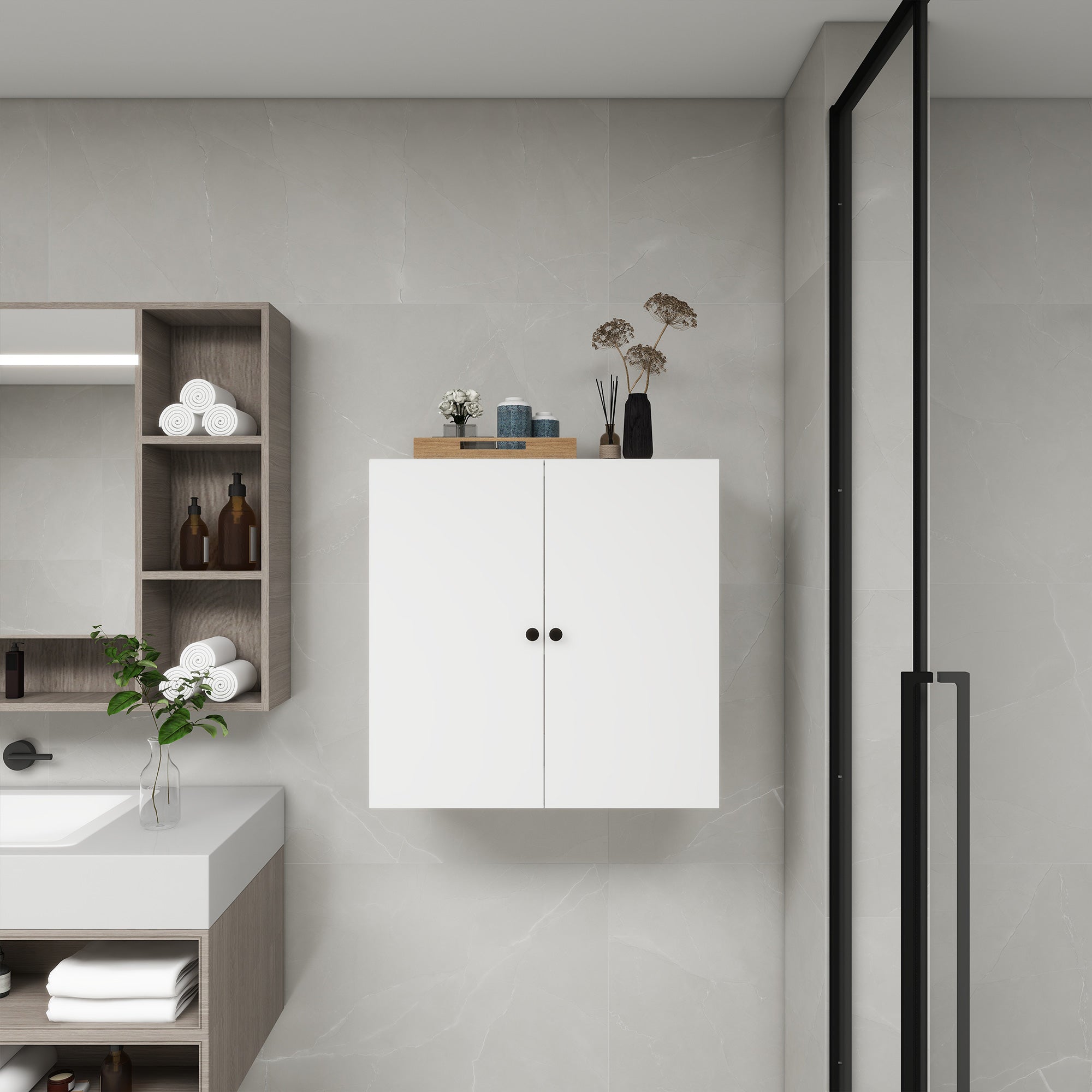 C2 Closet Shelves for bathroom,Wooden Closet System Modular With 2 Doors Shelves Wall Mount Organizer Modern Shelving for Walk in Closet Organization Bedroom Built in Clothes Storage 31.49&