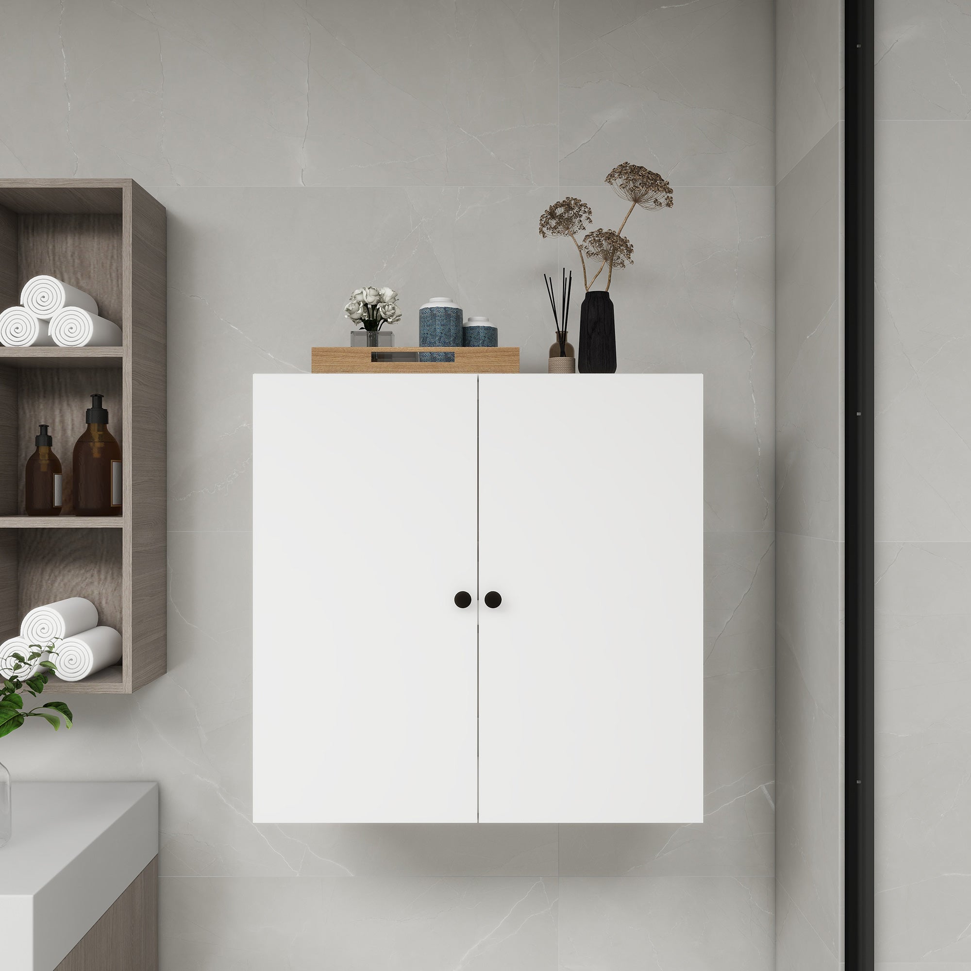 C2 Closet Shelves for bathroom,Wooden Closet System Modular With 2 Doors Shelves Wall Mount Organizer Modern Shelving for Walk in Closet Organization Bedroom Built in Clothes Storage 31.49&