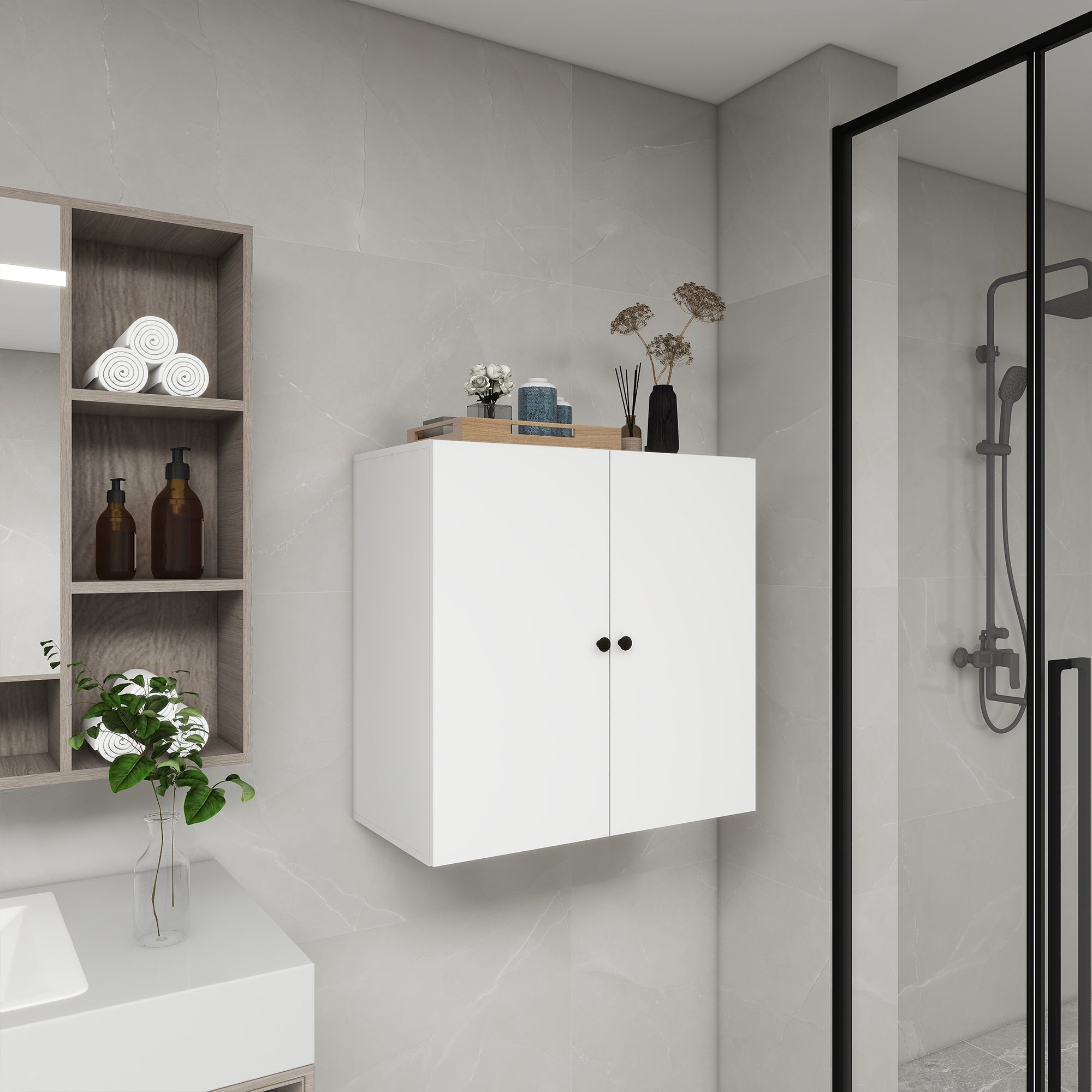 C2 Closet Shelves for bathroom,Wooden Closet System Modular With 2 Doors Shelves Wall Mount Organizer Modern Shelving for Walk in Closet Organization Bedroom Built in Clothes Storage 31.49&