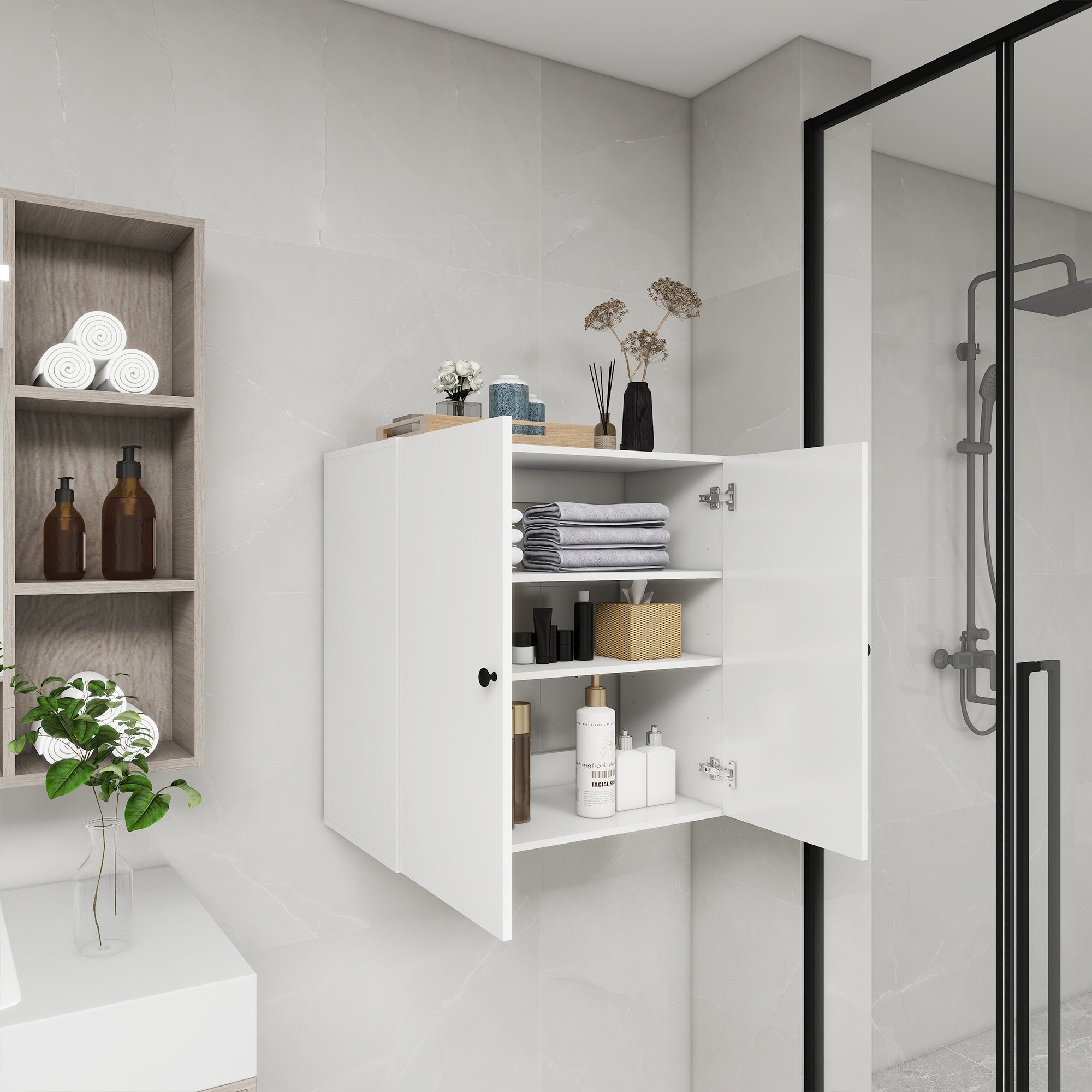C2 Closet Shelves for bathroom,Wooden Closet System Modular With 2 Doors Shelves Wall Mount Organizer Modern Shelving for Walk in Closet Organization Bedroom Built in Clothes Storage 31.49&