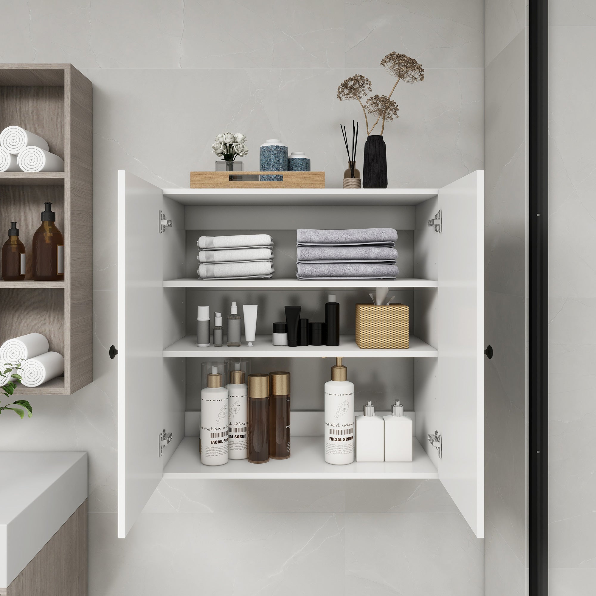 C2 Closet Shelves for bathroom,Wooden Closet System Modular With 2 Doors Shelves Wall Mount Organizer Modern Shelving for Walk in Closet Organization Bedroom Built in Clothes Storage 31.49&