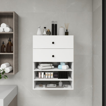 C1 Modular Wooden Closet Organizer System with 2 Drawers 3 Shelves Wall Mount Shelving for Walk in Closet Bedroom Organization Built in Clothes Storage White 23.62&