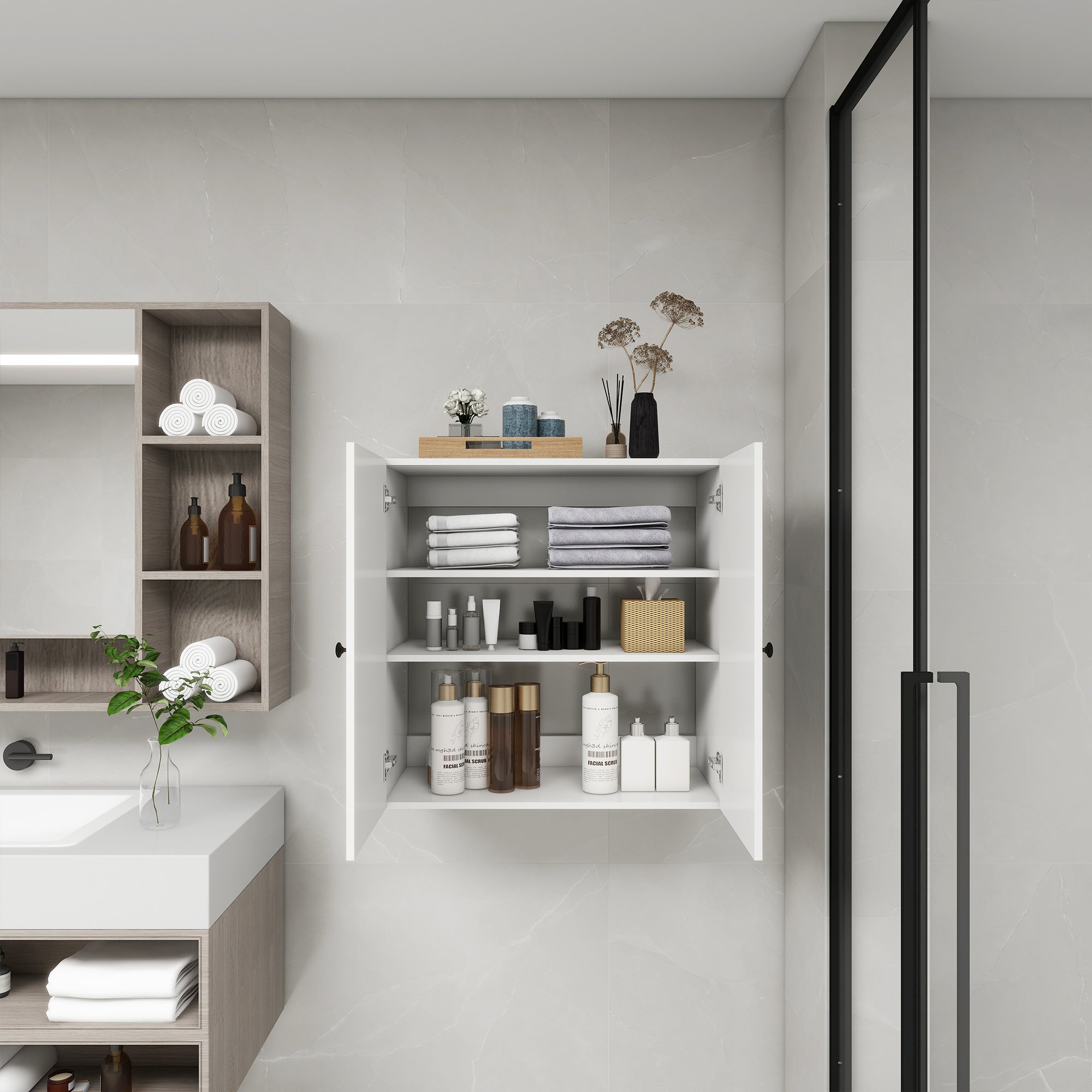 C2 Closet Shelves for bathroom,Wooden Closet System Modular With 2 Doors Shelves Wall Mount Organizer Modern Shelving for Walk in Closet Organization Bedroom Built in Clothes Storage 31.49&