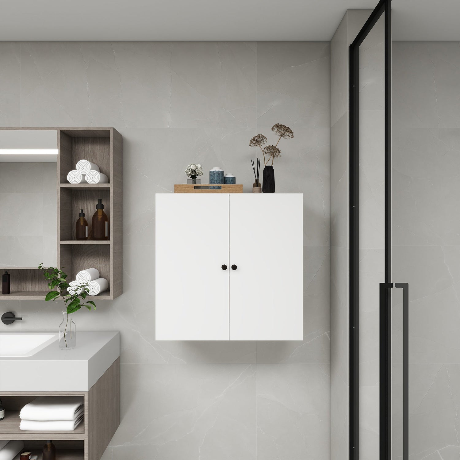 C2 Closet Shelves for bathroom,Wooden Closet System Modular With 2 Doors Shelves Wall Mount Organizer Modern Shelving for Walk in Closet Organization Bedroom Built in Clothes Storage 31.49&